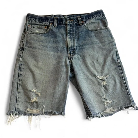 VTG y2k Levis 517 Cutoff Denim Shorts 34 Perfectly Distressed Grunge Biker USA - Picture 2 of 7